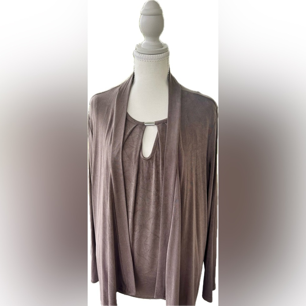 Dana Buchman Chocolate Brown Cardigan and Top Set